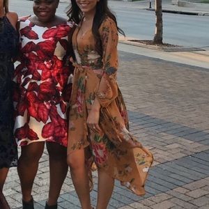 Yellow Floral Asymmetical Hem Dress